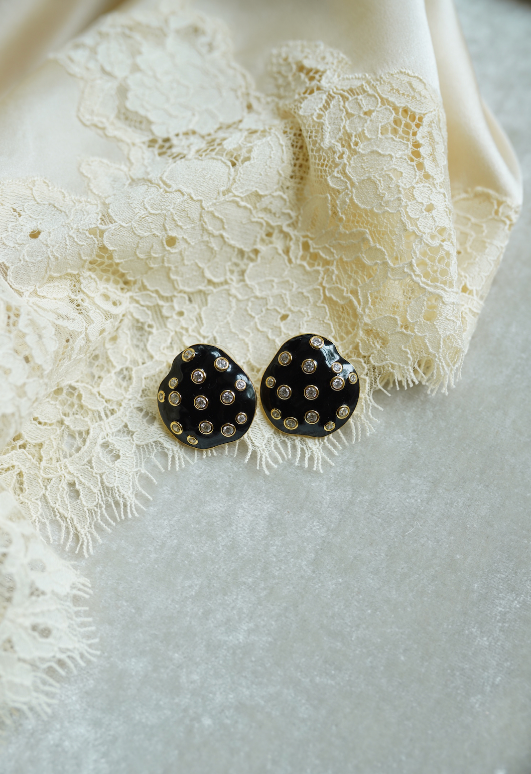 Noir Embellished Pebble Studs