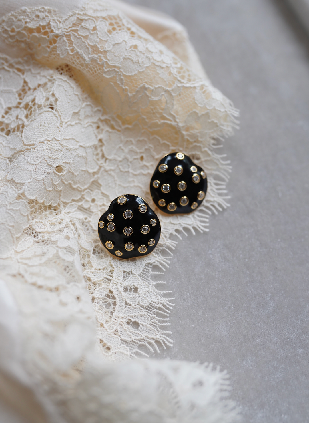Noir Embellished Pebble Studs