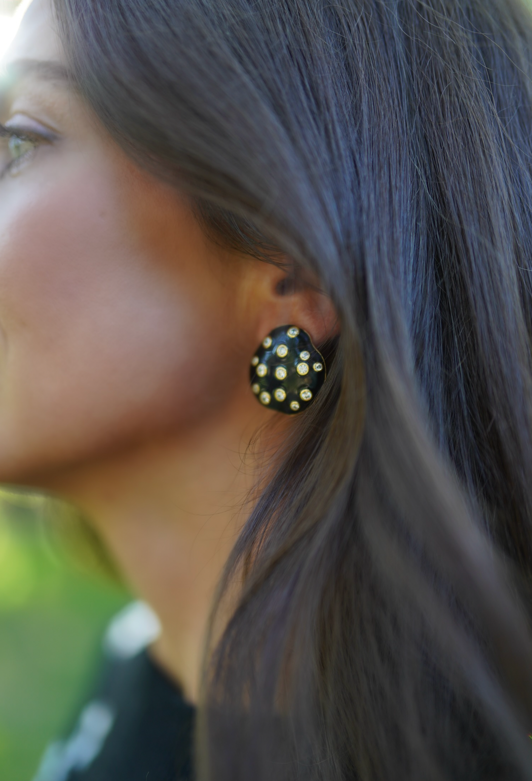 Noir Embellished Pebble Studs