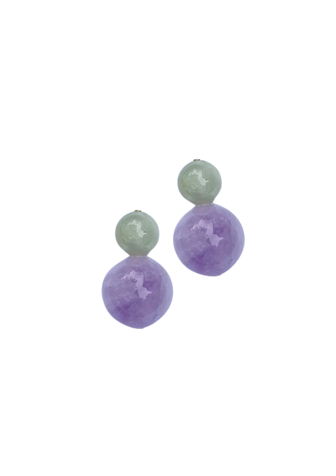 Antigua Gemstone Bubble Earrings in green and lavender on a white background