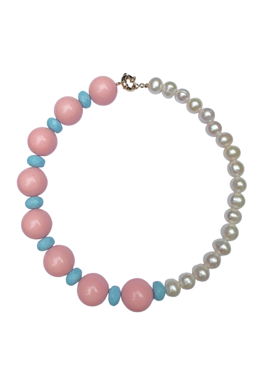 Limited Edition: Freshwater Pearl & Pink & Turquoise Oversize Necklace