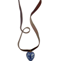 Hazelnut Velvet & Lapis Heart Drop Choker