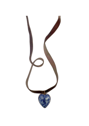 Hazelnut Velvet & Lapis Heart Drop Choker