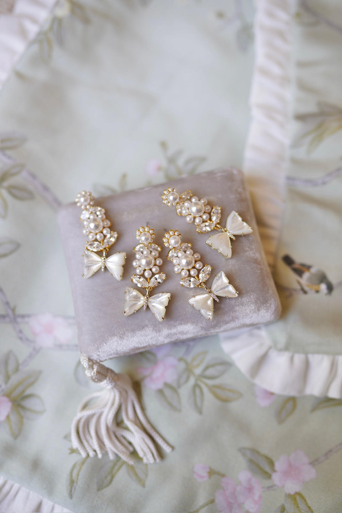 LIMITED EDITION: Embellished Flower & Mother of Pearl Butterfly