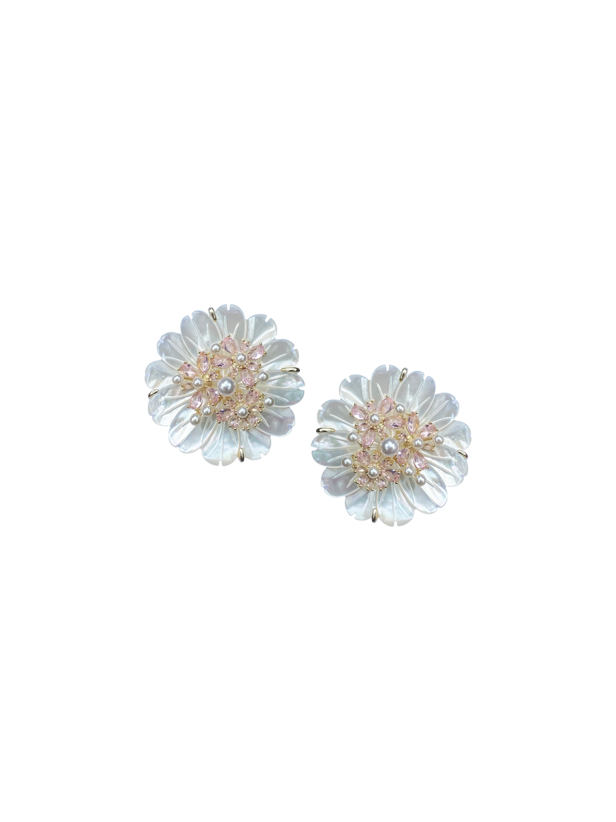 mother of pearl + rose quartz oversized studs