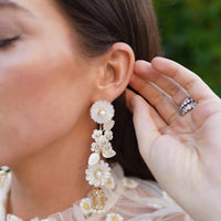 mother of pearl + pearl + bird cage earrings