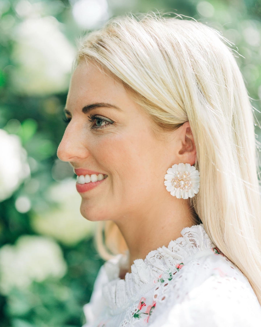 mother of pearl + rose quartz oversized studs