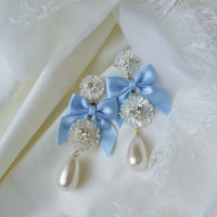 embellished mother of pearl + cornflower blue bow