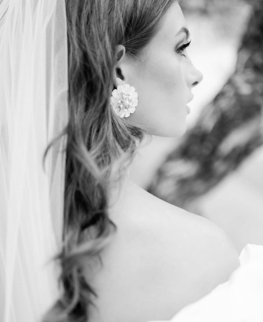 mother of pearl + rose quartz oversized studs