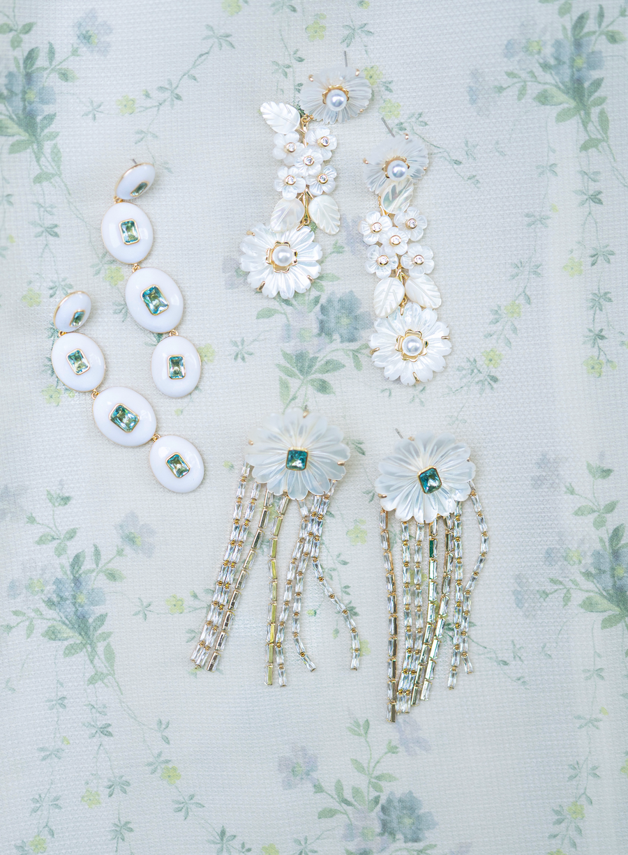 mother of pearl + quartz + embellished tassels
