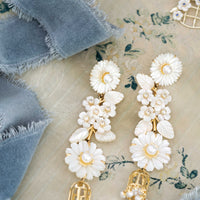 mother of pearl + pearl + bird cage earrings